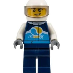 Lego CTY1110 Race Car Driver Male Dark Blue Octan E Racing Jacket and Legs White Helmet Mini Figür