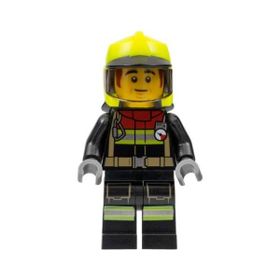 Lego CTY1362 Fire Male Black Jacket and Legs With Reflective Stripes and Red Collar Mini Figür