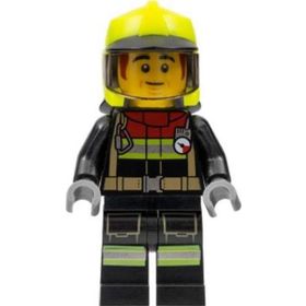 Lego CTY1362 Fire Male Black Jacket and Legs With Reflective Stripes and Red Collar Mini Figür