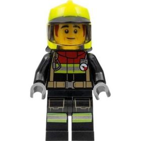 Lego CTY1362 Fire Male Black Jacket and Legs With Reflective Stripes and Red Collar Mini Figür