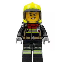 Lego CTY1370 Fire Male Black Jacket and Legs With Reflective Stripes and Red Collar Mini Figür
