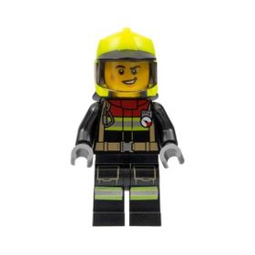 Lego CTY1370 Fire Male Black Jacket and Legs With Reflective Stripes and Red Collar Mini Figür