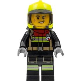 Lego CTY1370 Fire Male Black Jacket and Legs With Reflective Stripes and Red Collar Mini Figür