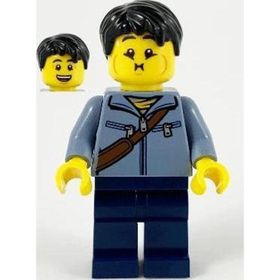 Lego HOL226 Man Sand Blue Jacket And Reddish Brown Satchel Mini Figür