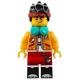 Lego MK001 Monkie Kid Bright Light Orange Open Jacket Dark Turquoise Headphones Smirk Angry Mini Figür