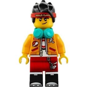 Lego MK001 Monkie Kid Bright Light Orange Open Jacket Dark Turquoise Headphones Smirk Angry Mini Figür