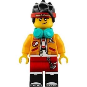 Lego MK001 Monkie Kid Bright Light Orange Open Jacket Dark Turquoise Headphones Smirk Angry Mini Figür