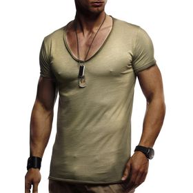 Leif Nelson LN-6280 Haki V Yaka Erkek T-shirt