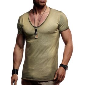 Leif Nelson LN-6280 Haki V Yaka Erkek T-shirt