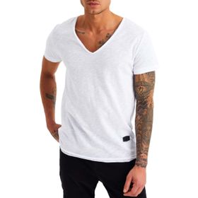 Leif Nelson LN6280 Derin V Yaka Beyaz Erkek T-shirt