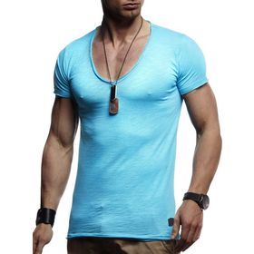 Leif Nelson LN6280 Derin V Yaka Turkuaz Erkek T-shirt