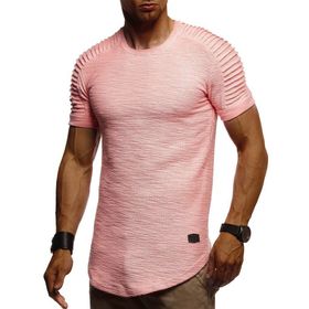 Leif Nelson LN6325 Bisiklet Yaka Dar Kesim Pamuk Somon Pembe Erkek T-shirt