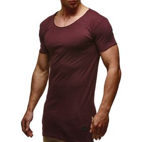 Leif Nelson LN6336 Bisiklet Yaka Dar Kesim Pamuk Bordo Erkek T-shirt