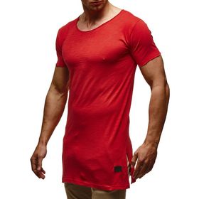 Leif Nelson LN6336 Bisiklet Yaka Dar Kesim Pamuk Kırmızı Erkek T-shirt