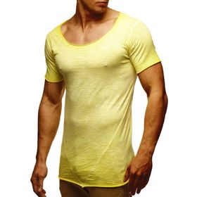 Leif Nelson LN6336 Modern Basic Yuvarlak Yaka Kısa Kollu Gelb Erkek T-shirt