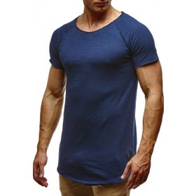 Leif Nelson LN6339 Bisiklet Yaka Dar Kesim Pamuk Koyu Mavi Erkek T-shirt