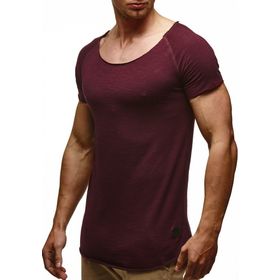Leif Nelson LN6340N Derin Yuvarlak Boyun Bordo Erkek T-shirt