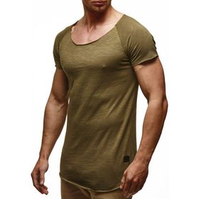 Leif Nelson LN6340N Derin Yuvarlak Boyun Haki Erkek T-shirt