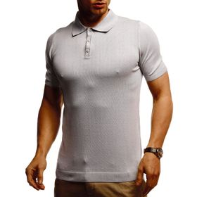 Leif Nelson LN7400 Polo Slim Fit Örgü Açık Gri Erkek T-shirt