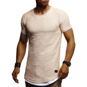 Leif Nelson LN8223 Bisiklet Yaka Dar Kesim Pamuk Bej Erkek T-shirt