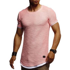Leif Nelson LN8223 Bisiklet Yaka Dar Kesim Pamuk Somon Pembesi Erkek T-shirt