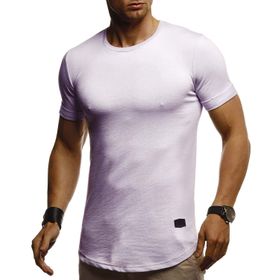 Leif Nelson LN8311 Bisiklet Yaka Dar Kesim Pamuk Mor Erkek T-shirt