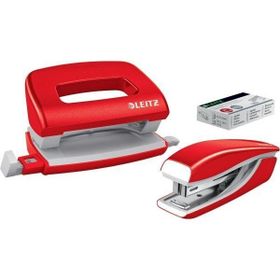 Leitz 55612026 Nexxt Wow Kırmızı Mini Zımba ve Delgeç Seti