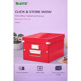 Leitz 60440026 Click Store Wow Metalik Kırmızı Orta Boy Saklama Kutusu