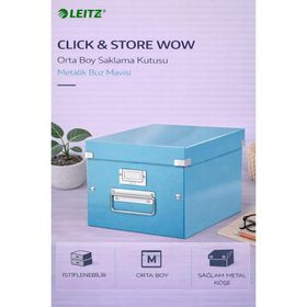 Leitz 60440051 Click Store Wow Metalik Buz Mavisi Orta Boy Saklama Kutusu
