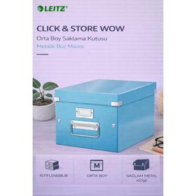 Leitz 60440051 Click Store Wow Metalik Buz Mavisi Orta Boy Saklama Kutusu