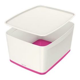 Leitz Mybox 5216 Pembe-Beyaz Kapaklı Geniş Saklama Kutusu