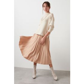 Lela 4615002 Bej Arkası Uzun Pamuklu Dik Yaka Kazak