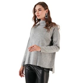 Lela 4615002 Gri Arkası Uzun Pamuklu Dik Yaka Kadın Kazak