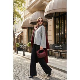 Lela 4615002 Gri Arkası Uzun Pamuklu Dik Yaka Kadın Kazak