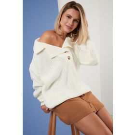 Lela 4616113 Düğmeli Apaş Yaka Örme Kadın Kazak