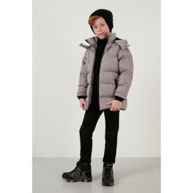 Lela 5761587 Peluş Astarlı Çıkarılabilir Kapüşonlu Cepli Kışlık Açık Gri Erkek Çocuk Mont