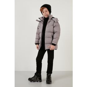 Lela 5761587 Peluş Astarlı Çıkarılabilir Kapüşonlu Cepli Kışlık Açık Gri Erkek Çocuk Mont