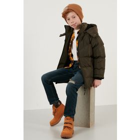 Lela 5761587 Peluş Astarlı Çıkarılabilir Kapüşonlu Cepli Kışlık Haki Erkek Çocuk Mont