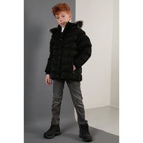 Lela 5761906 Pelüş Astarlı Yakası Suni Kürklü Çıkarılabilir Kapüşonlu Kışlık Erkek Çocuk Mont