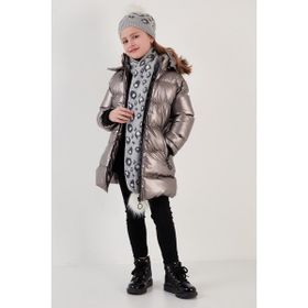 Lela 5761908 Peluş Astarlı Yakası Suni Kürklü Çıkarılabilir Kapüşonlu Kışlık Bronz Kız Çocuk Mont