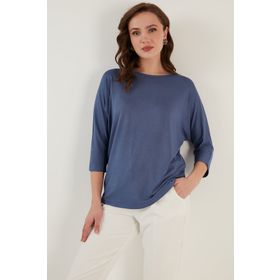 Lela 5861416Y İndigo Bisiklet Yaka Kadın Bluz