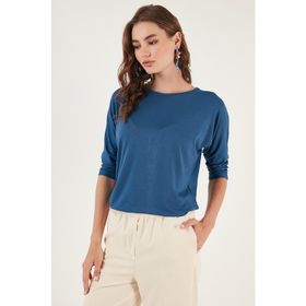 Lela 5861416Y İndigo Bisiklet Yaka Truvakar Kol Kadın Bluz