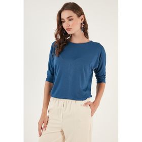 Lela 5861416Y İndigo Bisiklet Yaka Truvakar Kol Kadın Bluz