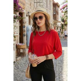 Lela 5861416Y Kırmızı Bisiklet Yaka Kadın Bluz