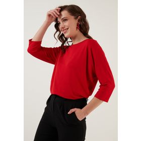 Lela 5861416Y Kırmızı Bisiklet Yaka Kadın Bluz