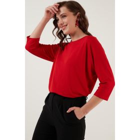 Lela 5861416Y Kırmızı Bisiklet Yaka Kadın Bluz