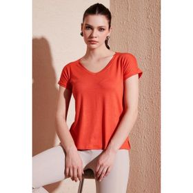 Lela 5862000 Nar Çiçeği V Yaka Rahat Kesim Kadın Bluz