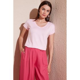 Lela 5862000 Toz Pembe V Yaka Rahat Kesim Kadın Bluz