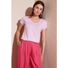 Lela 5862000 Toz Pembe V Yaka Rahat Kesim Kadın Bluz