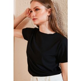 Lela 5863431 Siyah Bisiklet Yaka Kadın Bluz